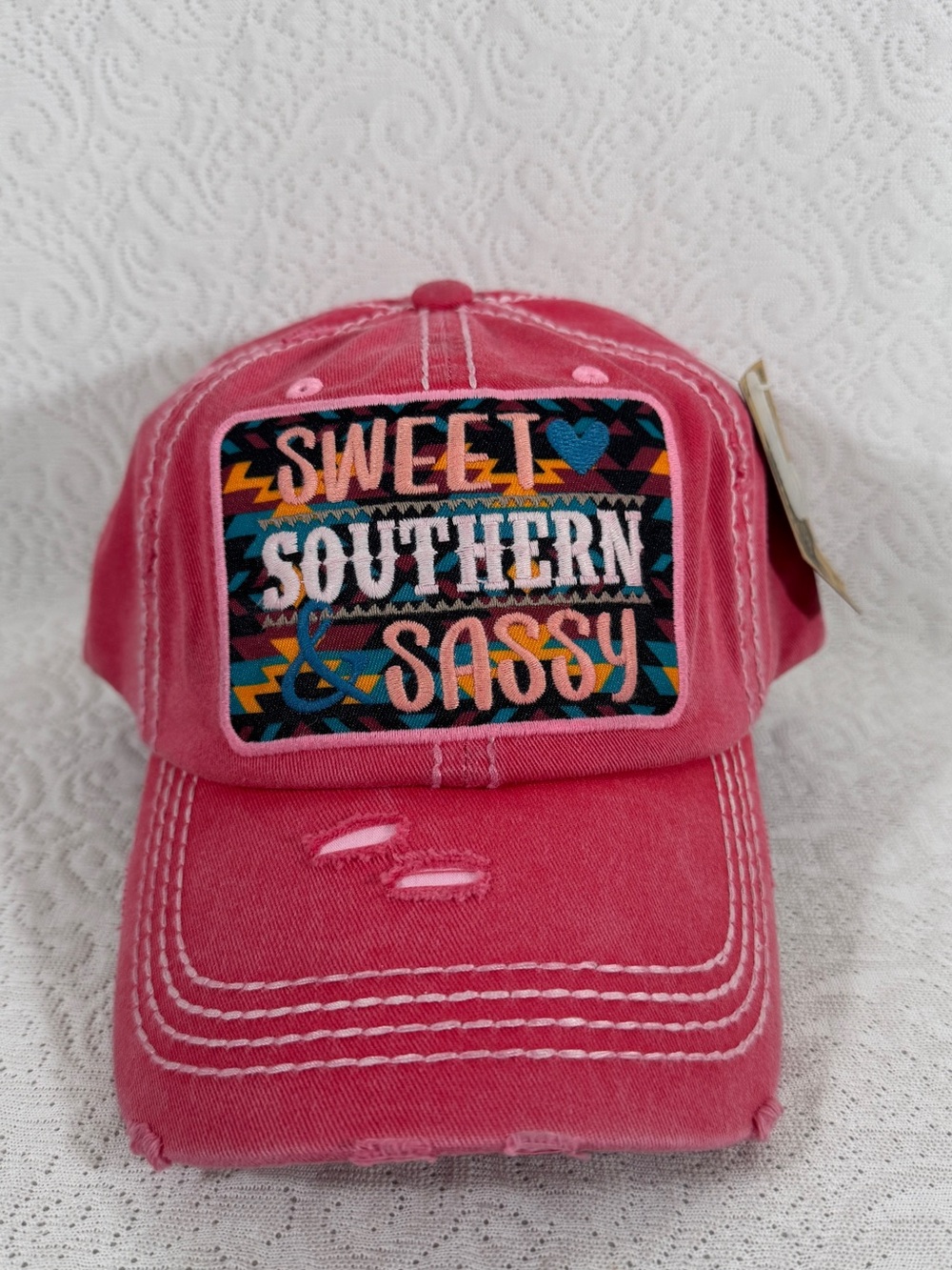 Baseball Cap Pink "Sweet Southern & Sassy" Patch Trucker Hat